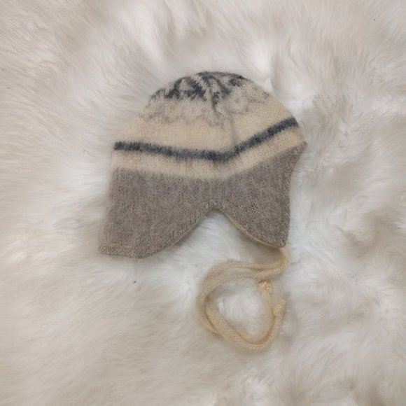 Winter Knitted Fair Isle Earflap Beanie Hat Beige Unisex Small - Picture 6 of 6